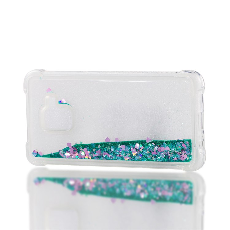 Dynamic Liquid Glitter Powder Heart Shaped Sequins Shockproof TPU Phone Casing for Samsung Galaxy A8 (2018) - Cyan-7