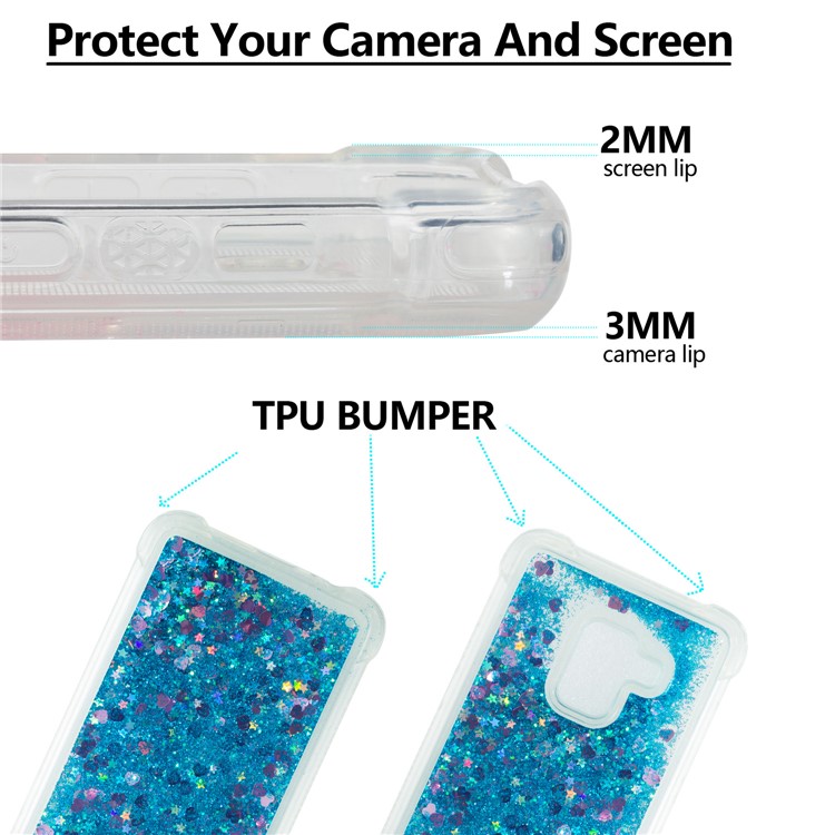 Dynamic Liquid Glitter Powder Heart Shaped Sequins Shockproof TPU Mobile Phone Cover Shell for Samsung Galaxy A8 (2018) - Dark Blue-2