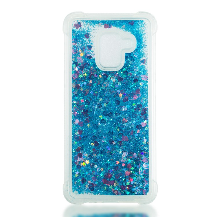 Dynamic Liquid Glitter Powder Heart Shaped Sequins Shockproof TPU Mobile Phone Cover Shell for Samsung Galaxy A8 (2018) - Dark Blue-4