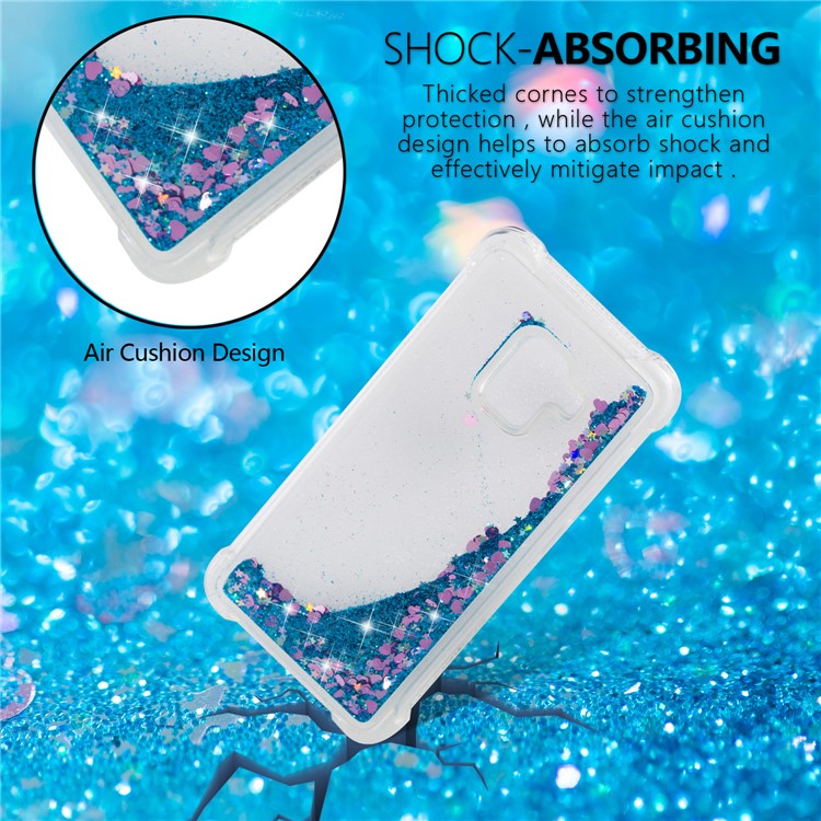Dynamic Liquid Glitter Powder Heart Shaped Sequins Shockproof TPU Mobile Phone Cover Shell for Samsung Galaxy A8 (2018) - Dark Blue-6