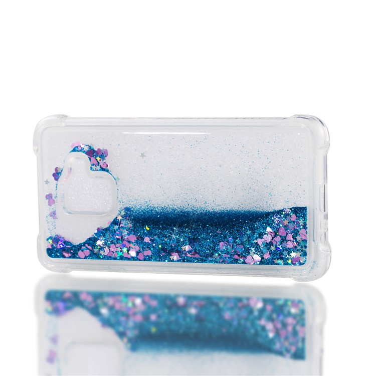 Dynamic Liquid Glitter Powder Heart Shaped Sequins Shockproof TPU Mobile Phone Cover Shell for Samsung Galaxy A8 (2018) - Dark Blue-7