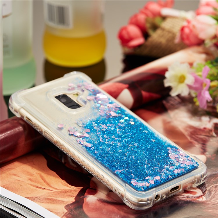 Dynamic Liquid Glitter Powder Heart Shaped Sequins Shockproof TPU Mobile Phone Cover Shell for Samsung Galaxy A8 (2018) - Dark Blue-8