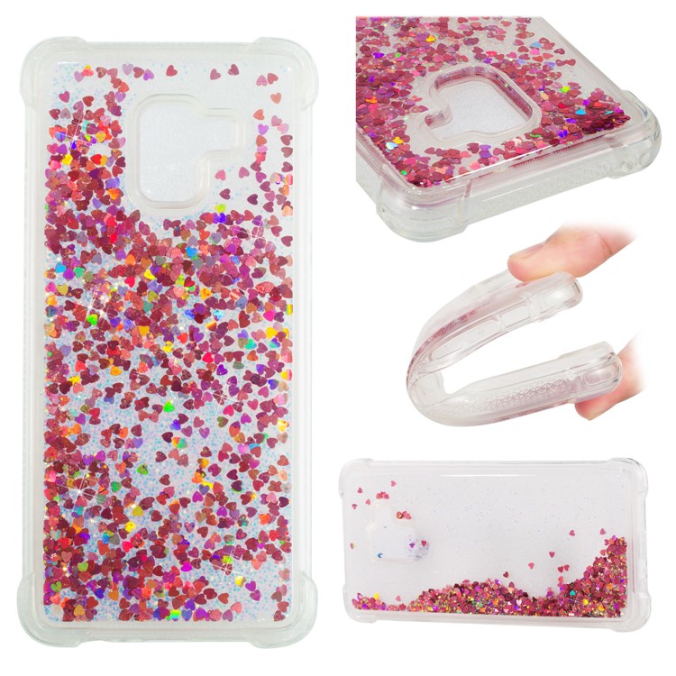 Dynamic Glitter Powder Sequins Shockproof TPU Mobile Case for Samsung Galaxy A8 Plus (2018) - Red-1