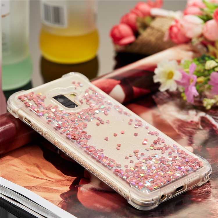 Dynamic Glitter Powder Sequins Shockproof TPU Mobile Case for Samsung Galaxy A8 Plus (2018) - Red-8