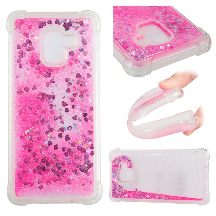 Dynamic Glitter Powder Sequins Shockproof TPU Mobile Cover for Samsung Galaxy A8 Plus (2018) - Rose-1