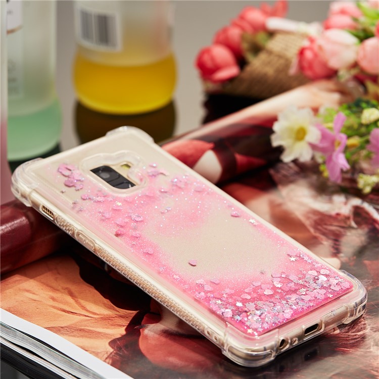 Dynamic Glitter Powder Sequins Shockproof TPU Mobile Cover for Samsung Galaxy A8 Plus (2018) - Rose-8