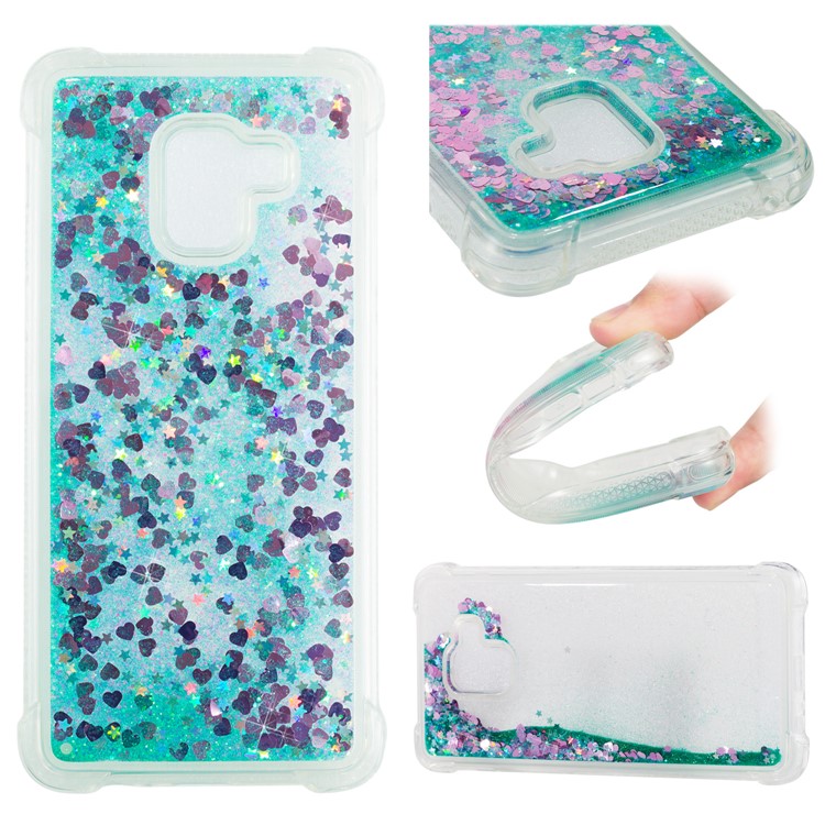 Dynamic Glitter Powder Sequins Shockproof TPU Mobile Phone Cover for Samsung Galaxy A8 Plus (2018) - Cyan-1