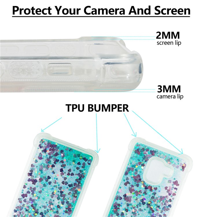 Dynamic Glitter Powder Sequins Shockproof TPU Mobile Phone Cover for Samsung Galaxy A8 Plus (2018) - Cyan-2