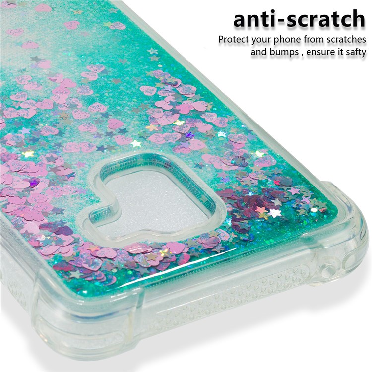 Dynamic Glitter Powder Sequins Shockproof TPU Mobile Phone Cover for Samsung Galaxy A8 Plus (2018) - Cyan-3