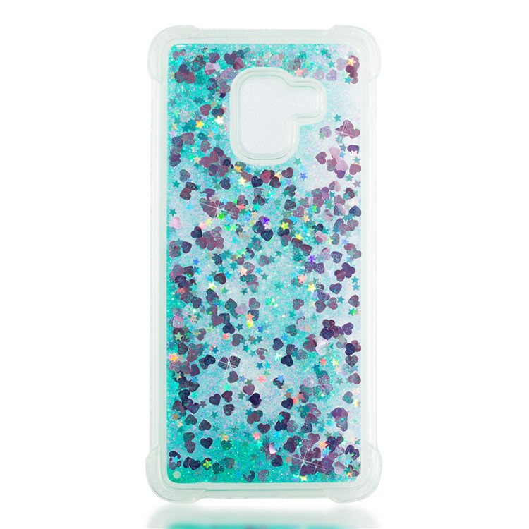 Dynamic Glitter Powder Sequins Shockproof TPU Mobile Phone Cover for Samsung Galaxy A8 Plus (2018) - Cyan-4