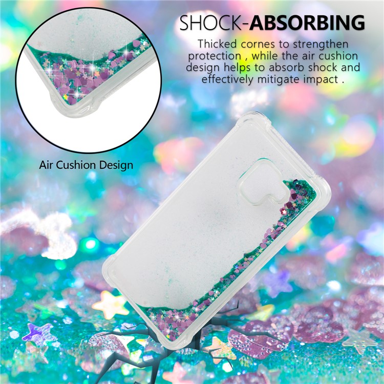 Dynamic Glitter Powder Sequins Shockproof TPU Mobile Phone Cover for Samsung Galaxy A8 Plus (2018) - Cyan-6