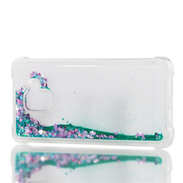 Dynamic Glitter Powder Sequins Shockproof TPU Mobile Phone Cover for Samsung Galaxy A8 Plus (2018) - Cyan-7