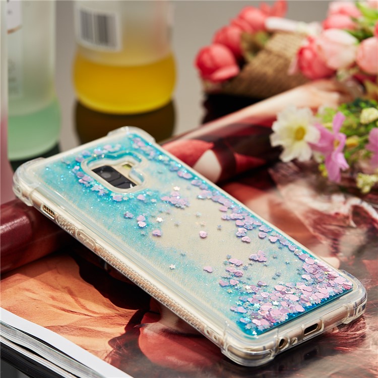 Dynamic Glitter Powder Sequins Shockproof TPU Mobile Phone Cover for Samsung Galaxy A8 Plus (2018) - Cyan-8