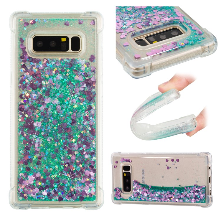 Dynamic Glitter Powder Sequins Shockproof TPU Case Cover for Samsung Galaxy Note 8 SM-N950 - Cyan-1