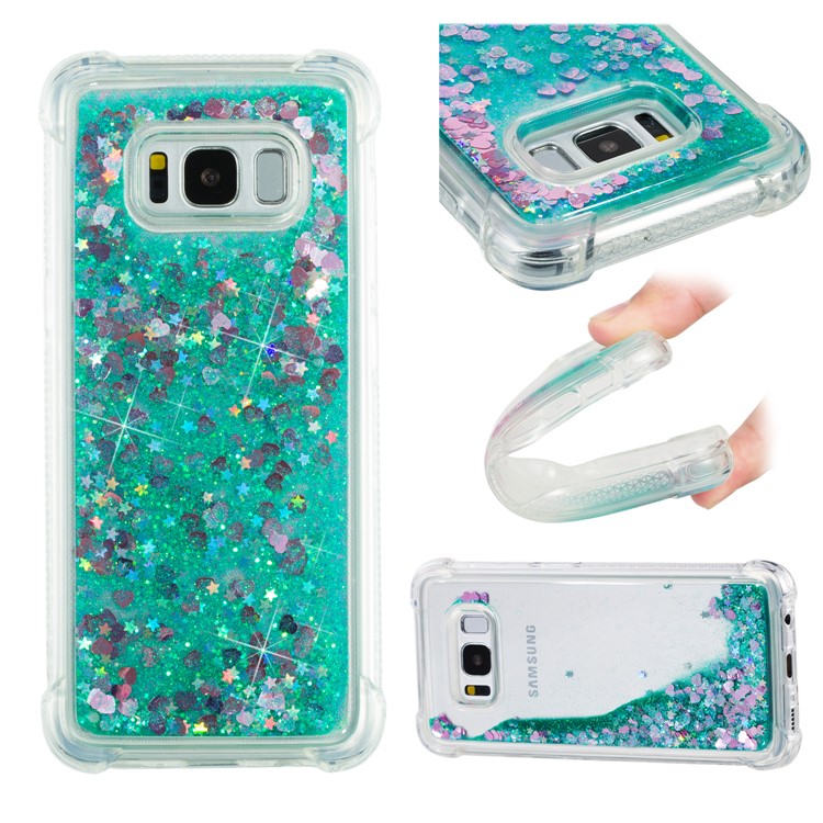 Dynamic Glitter Powder Sequins Shockproof TPU Mobile Shell for Samsung Galaxy S8 SM-G950 - Cyan-1