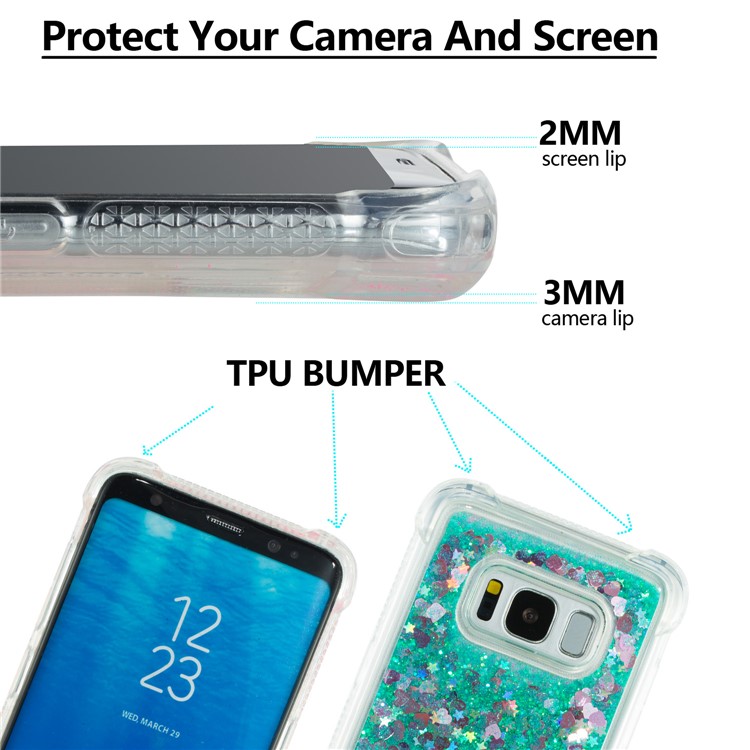 Dynamic Glitter Powder Sequins Shockproof TPU Mobile Shell for Samsung Galaxy S8 SM-G950 - Cyan-2