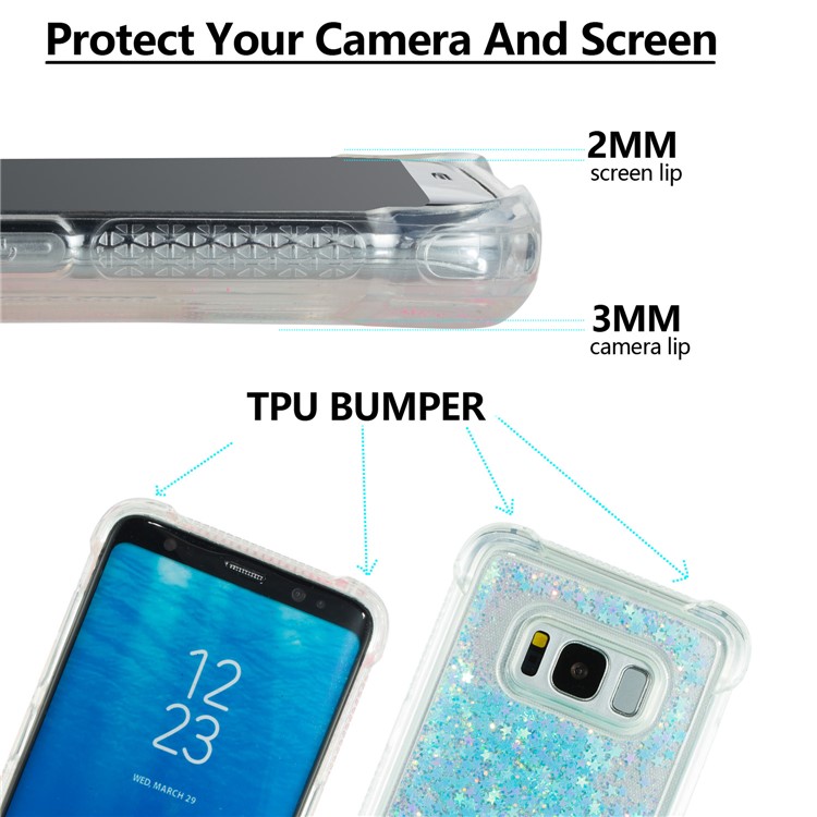 Dynamic Glitter Powder Sequins Shockproof TPU Back Cover Shell for Samsung Galaxy S8 SM-G950 - Baby Blue-2
