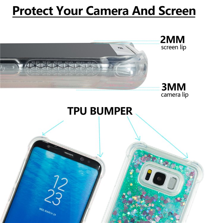 Dynamic Glitter Powder Sequins Shockproof TPU Mobile Case for Samsung Galaxy S8 Plus SM-G955 - Cyan-2
