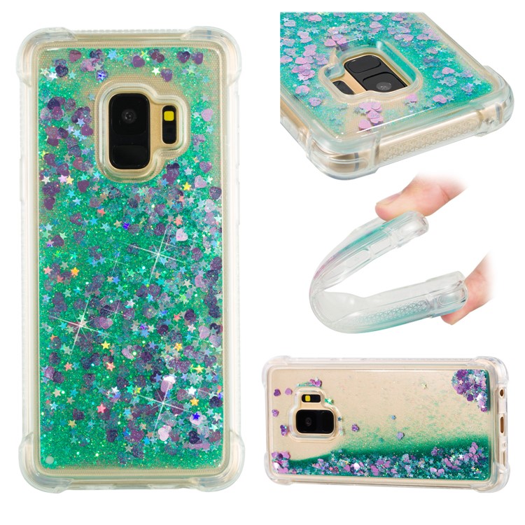 Dynamic Glitter Powder Sequins TPU Shockproof Case Shell for Samsung Galaxy S9 SM-G960 - Cyan-1