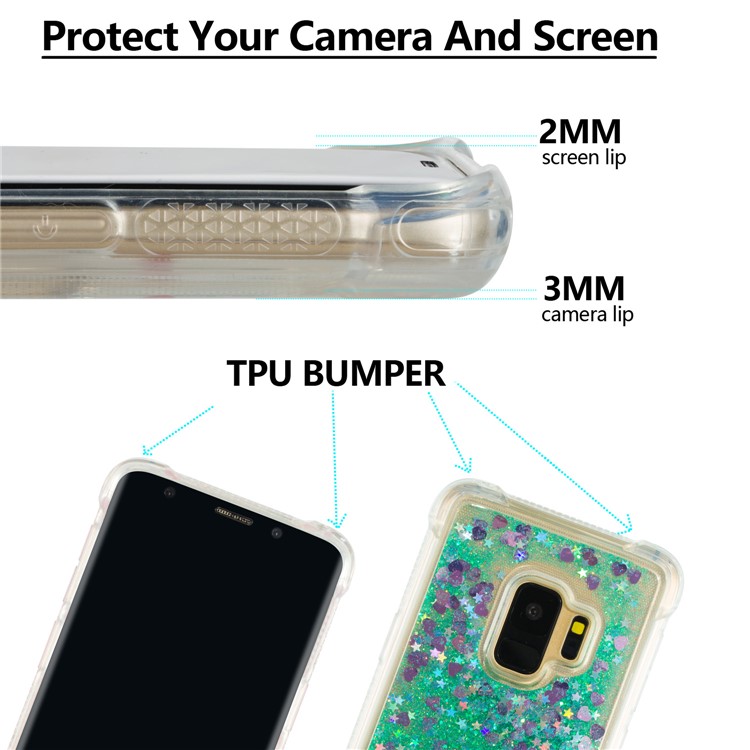 Dynamic Glitter Powder Sequins TPU Shockproof Case Shell for Samsung Galaxy S9 SM-G960 - Cyan-2