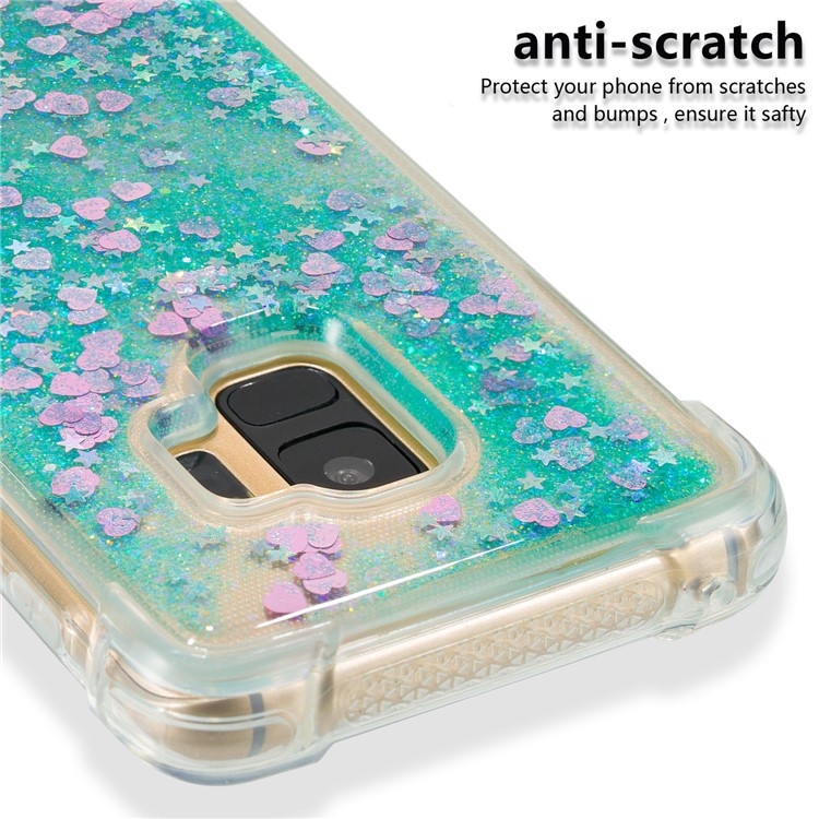 Dynamic Glitter Powder Sequins TPU Shockproof Case Shell for Samsung Galaxy S9 SM-G960 - Cyan-3