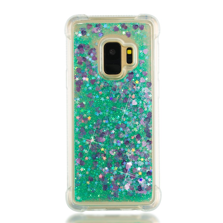 Dynamic Glitter Powder Sequins TPU Shockproof Case Shell for Samsung Galaxy S9 SM-G960 - Cyan-4