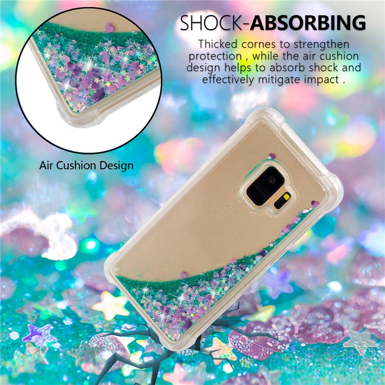 Dynamic Glitter Powder Sequins TPU Shockproof Case Shell for Samsung Galaxy S9 SM-G960 - Cyan-6