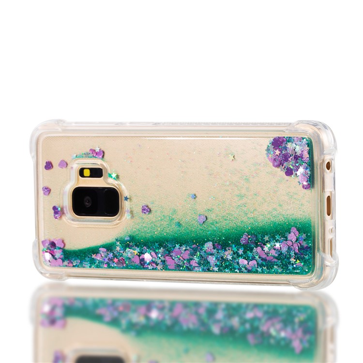 Dynamic Glitter Powder Sequins TPU Shockproof Case Shell for Samsung Galaxy S9 SM-G960 - Cyan-7