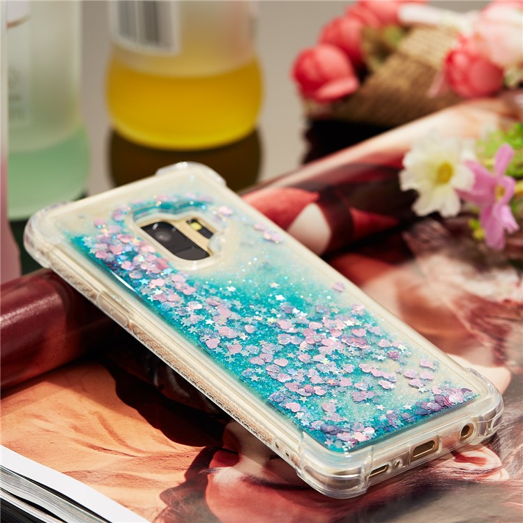 Dynamic Glitter Powder Sequins TPU Shockproof Case Shell for Samsung Galaxy S9 SM-G960 - Cyan-8