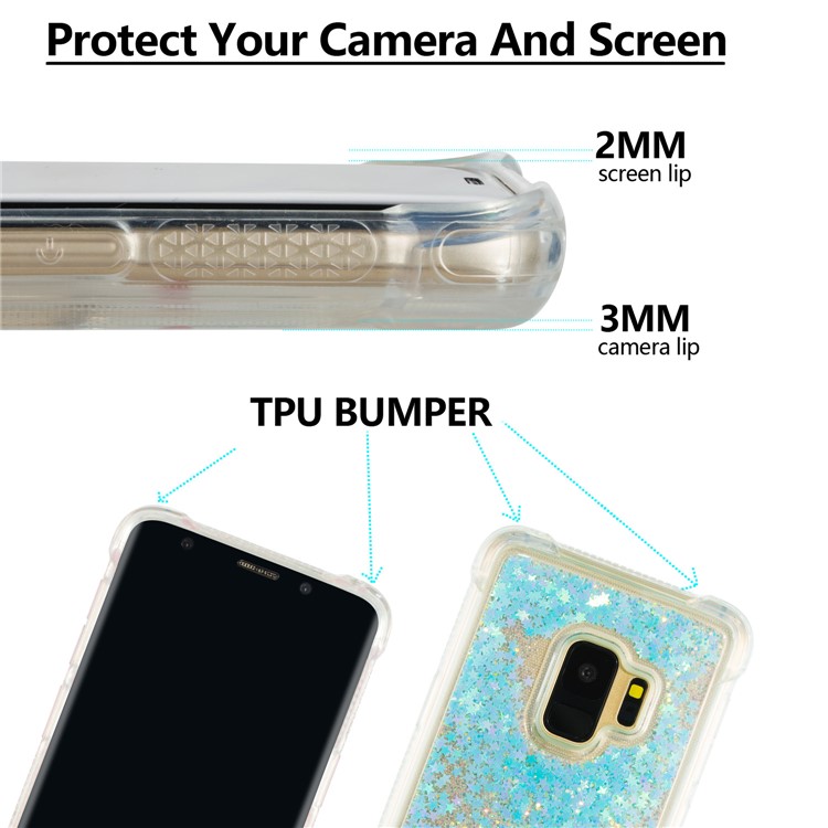 Dynamic Glitter Powder Sequins TPU Shockproof Phone Case for Samsung Galaxy S9 SM-G960 - Baby Blue-2