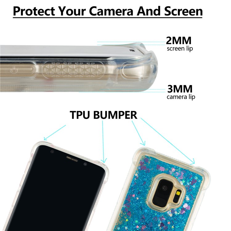 Dynamic Glitter Powder Sequins TPU Shockproof Shell Cover Case for Samsung Galaxy S9 SM-G960 - Dark Blue-2