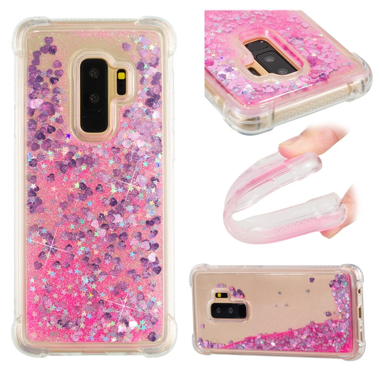 Dynamische Glitzerpulver-pulver TPU Stoßdämpfer Hülle Für Samsung Galaxy S9+ SM-G965 - Rose