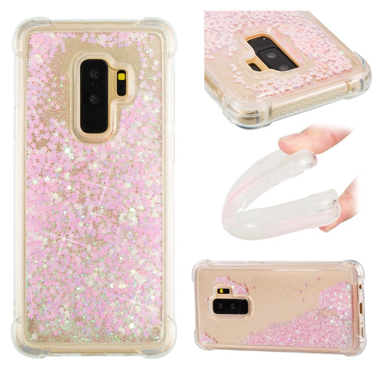 Custodia al Telefono Shock-shock Dinamico Glitter in Polvere Per Samsung Galaxy S9+ SM-G965 - Rosa