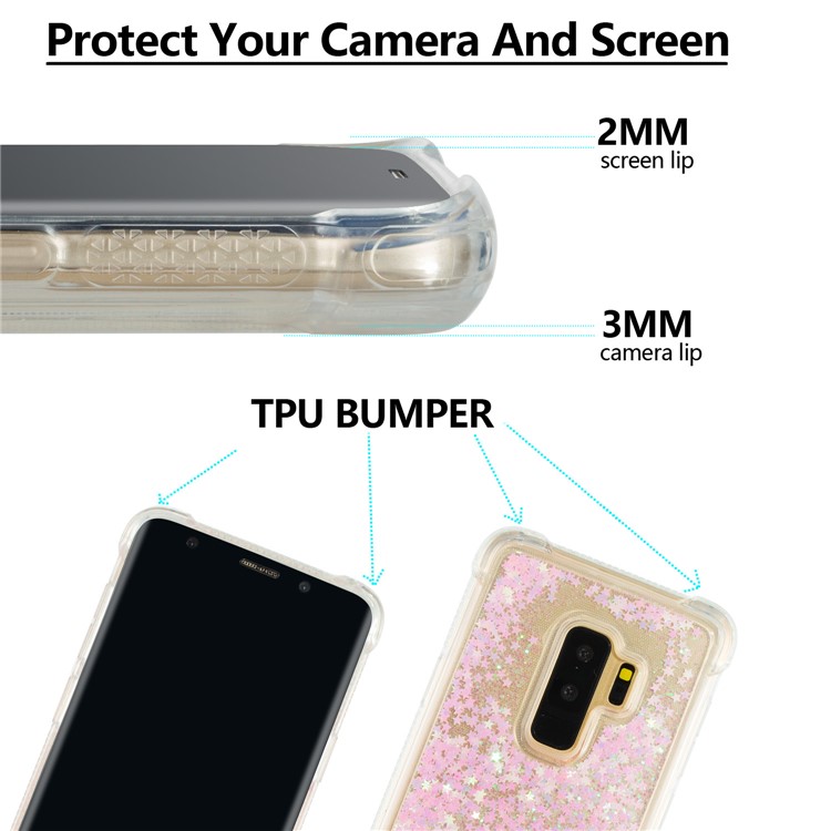 Lantejoulas Dinâmicas de pó de Glitter Tpu à Prova de Choque Para Samsung Galaxy S9+ SM-G965 - Rosa