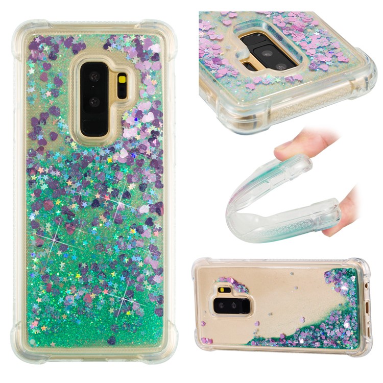 Dynamic Glitter Powder Sequins TPU Shockproof Case Cover Shell for Samsung Galaxy S9+ SM-G965 - Cyan-1