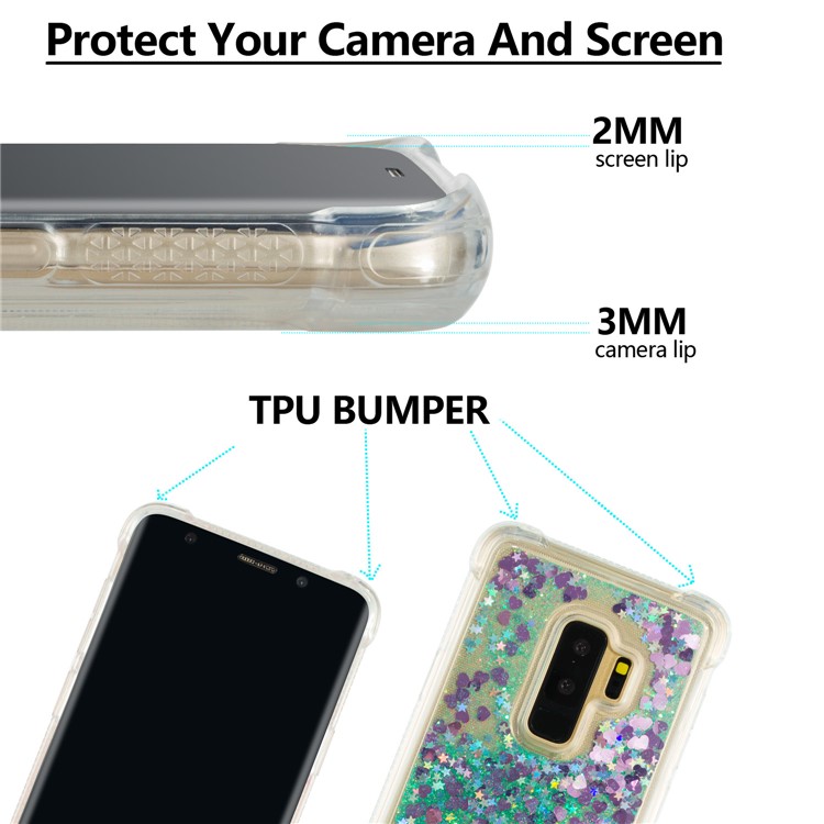 Dynamic Glitter Powder Sequins TPU Shockproof Case Cover Shell for Samsung Galaxy S9+ SM-G965 - Cyan-2