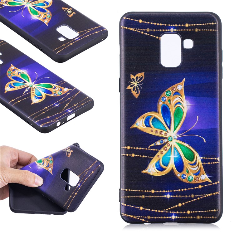 Embossment Soft TPU Phone Case for Samsung Galaxy A8 (2018) - Gold Butterfly-1
