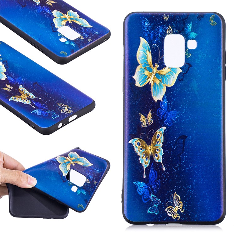 Embossment Soft TPU Mobile Phone Shell for Samsung Galaxy A8 (2018) - Blue Butterfly-1