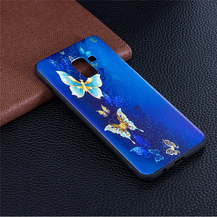 Embossment Soft TPU Mobile Phone Shell for Samsung Galaxy A8 (2018) - Blue Butterfly-2