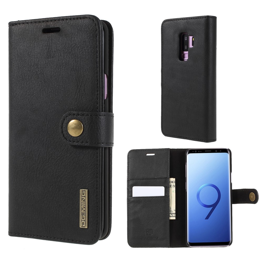 DG.MING Detachable 2-in-1 Split Leather Wallet + PC Back Case for Samsung Galaxy S9+ SM-G965 - Black-1