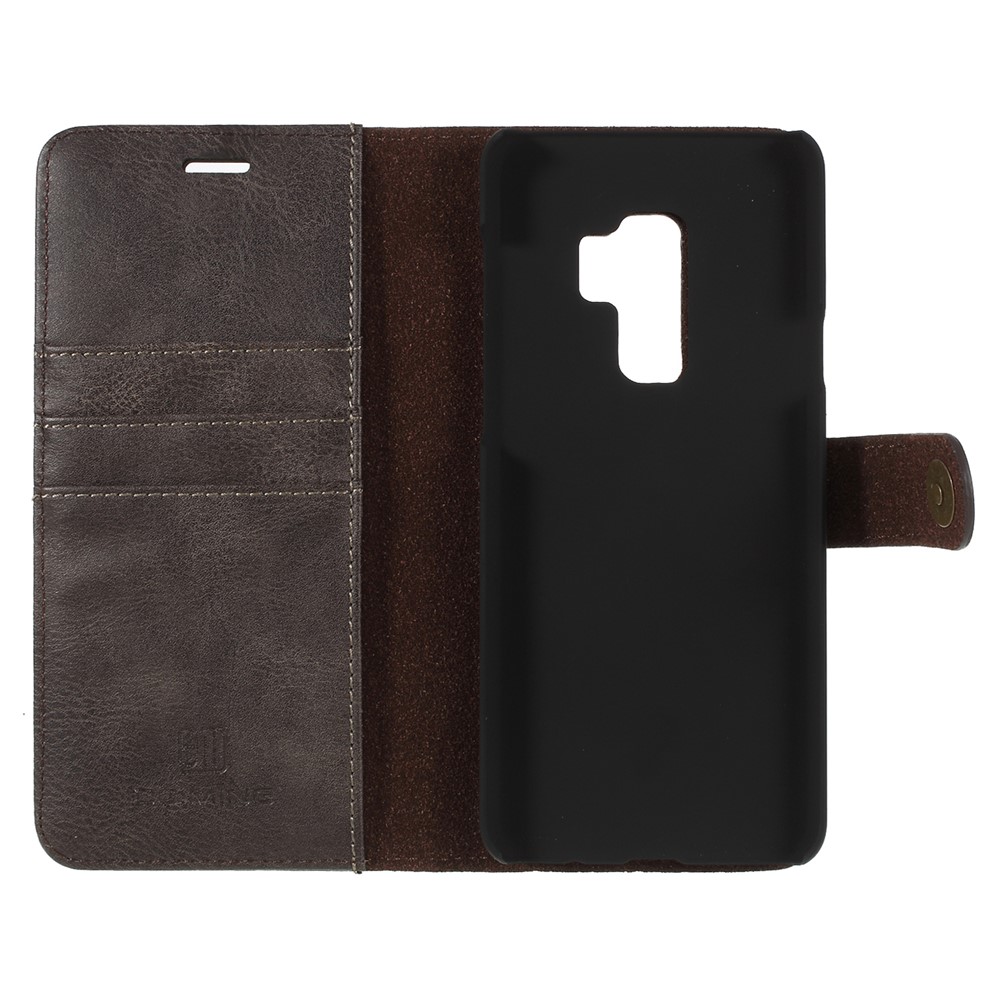 DG.MING Detachable 2-in-1 Split Leather Wallet + PC Back Cover for Samsung Galaxy S9+ SM-G965 - Coffee-7