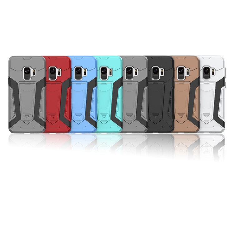 Armor Plastic TPU Hybrid Cover with Kickstand for Samsung Galaxy S9 SM-G960 - Silver-3