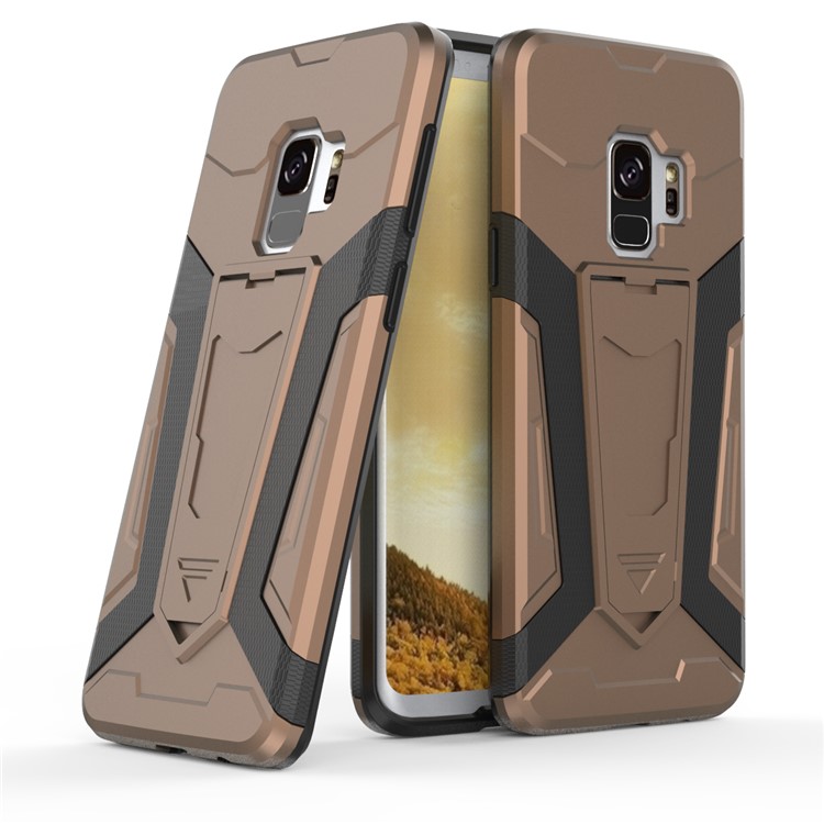 Armor Plastic TPU Hybrid Cell Phone Case Accessory with Kickstand for Samsung Galaxy S9 SM-G960 - Brown-1