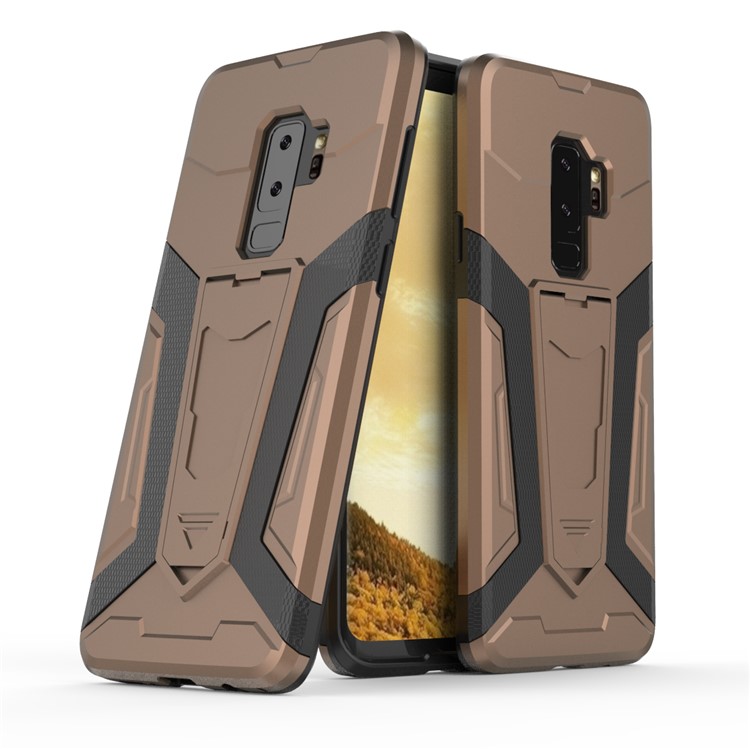 Armor PC + TPU Cell Phone Shell with Kickstand for Samsung Galaxy S9+ SM-G965 - Brown-1