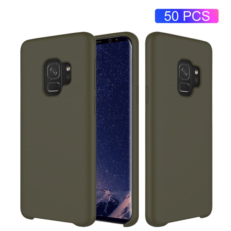 50Pcs/Set Liquid Silicone Mobile Phone Case for Samsung Galaxy S9 SM-G960 - Army Green-1
