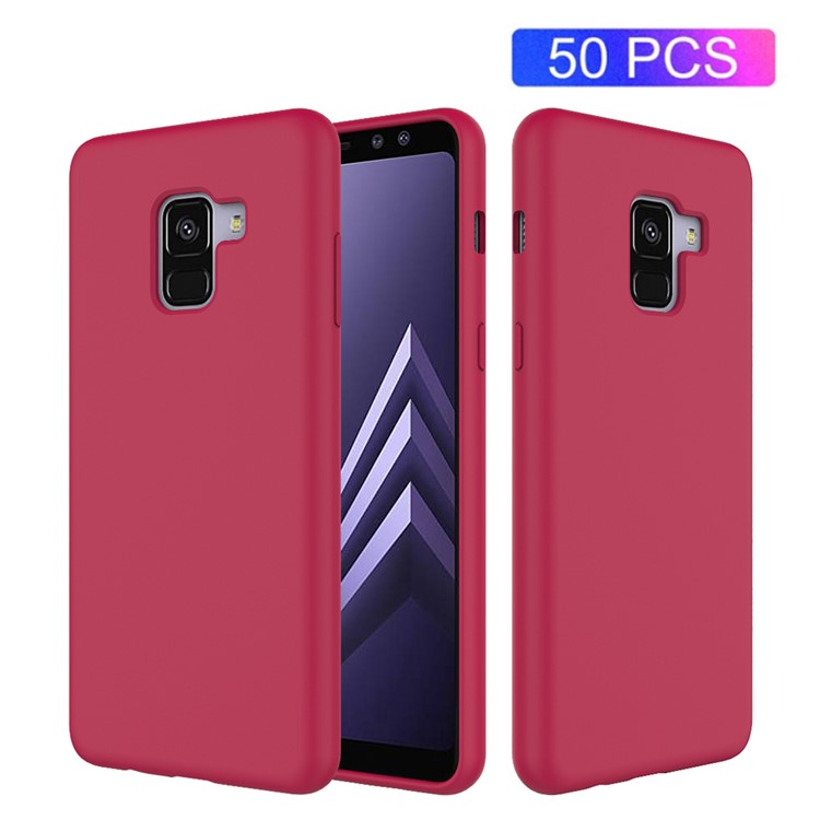 50Pcs/Set Liquid Silicone Cell Phone Case for Samsung Galaxy A8 (2018) - Wine Red-1