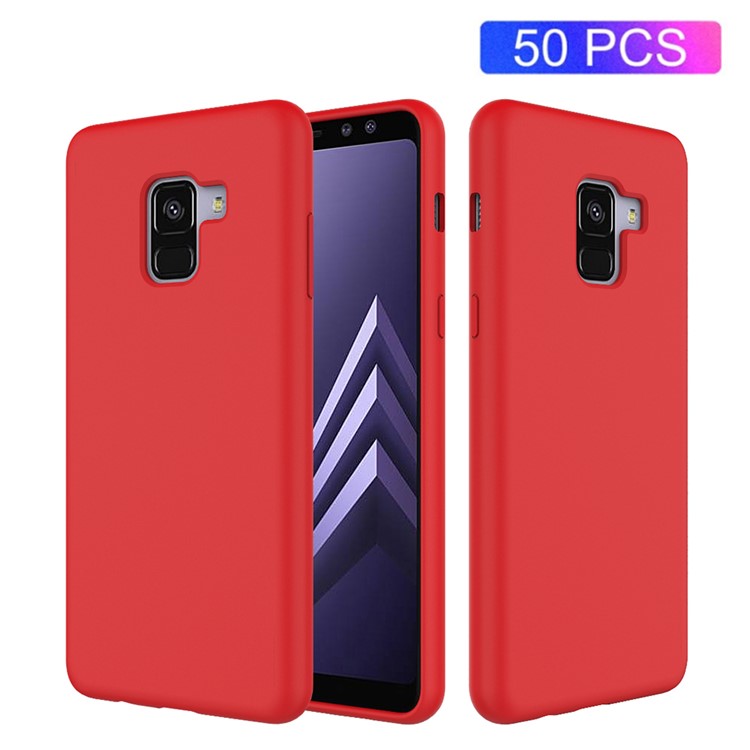 50Pcs/Set Liquid Silicone Protective Case for Samsung Galaxy A8 (2018) - Red-1