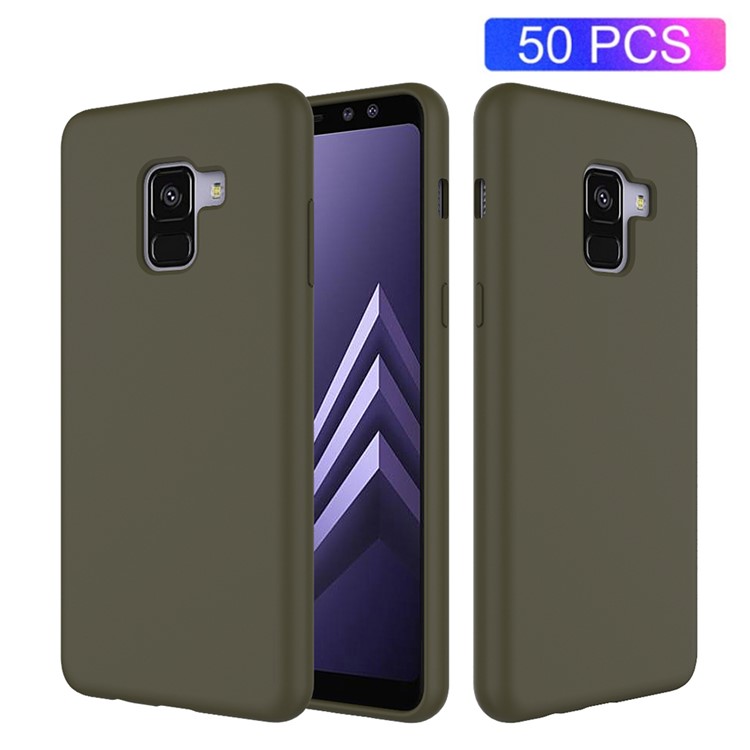 50Pcs/Set Liquid Silicone Mobile Phone Case for Samsung Galaxy A8 (2018) - Army Green-1