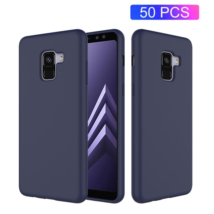 50Pcs/Set Liquid Silicone Phone Accessory Case for Samsung Galaxy A8 (2018) - Black Blue-1