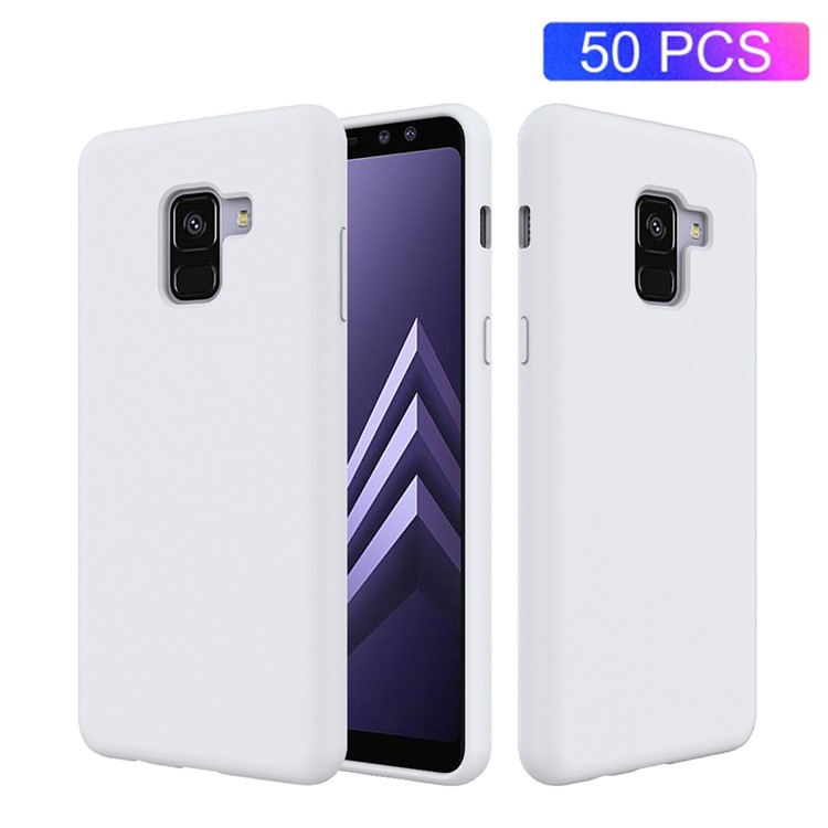 50Pcs/Set Liquid Silicone Phone Cover Casing for Samsung Galaxy A8+ (2018) - White-1